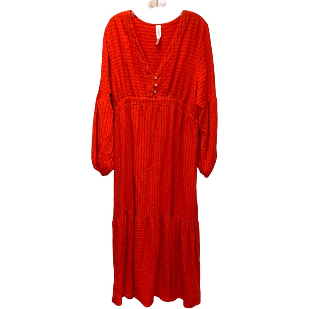Anthropologie Red Maxi Dress with Balloon Sleeves - Picture 2 of 6